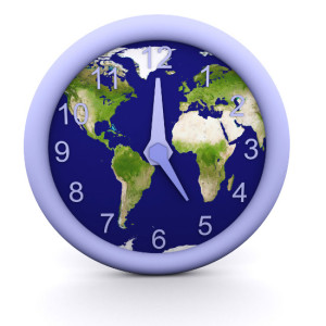 3d rendered clock showing the time with earth background